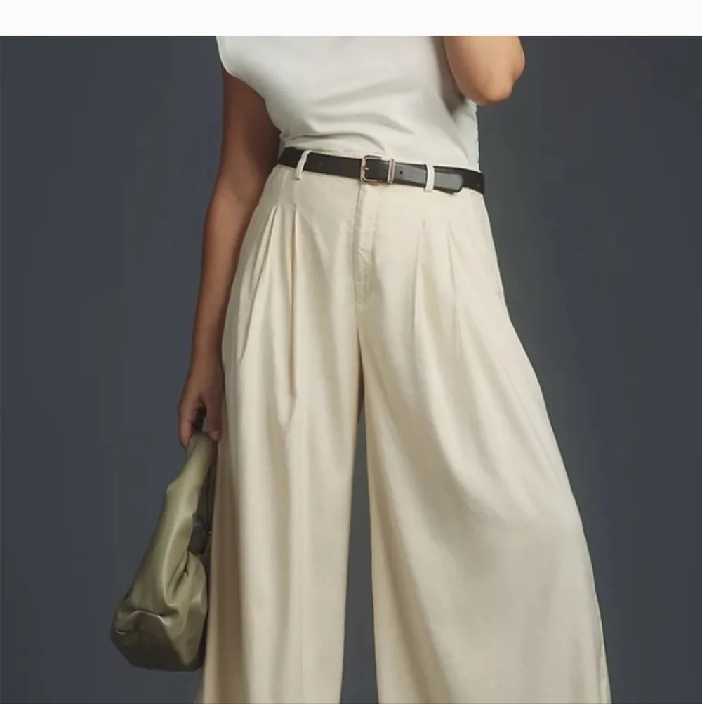 Maeve Anthropologie The Avery Pleated Wide Leg Crop Pants Cream 2 - Picture 4 of 16